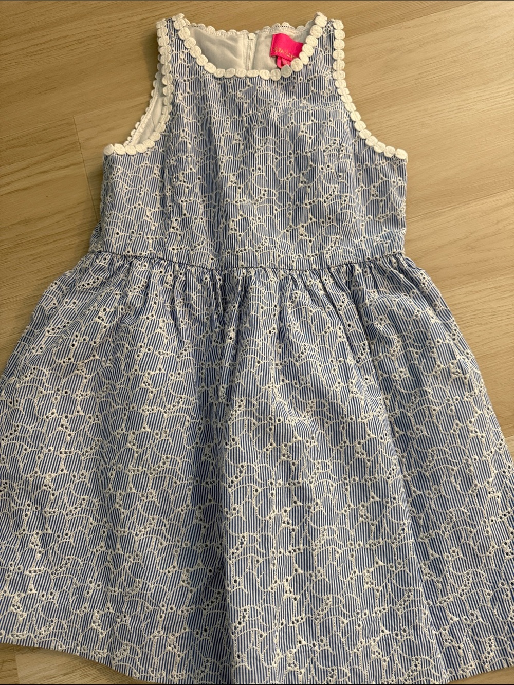 Lilly Pulitzer Blue and White Eyelet Sleeveless Cotton Dress